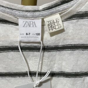 Zara’s NWT kids Striped White and Gray Top Size 6/7 linen blend unisex